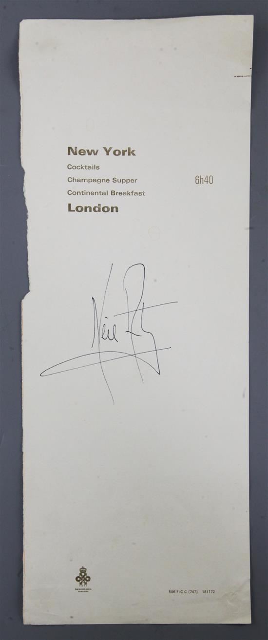 Neil Armstrong (1930-2012), a signed BOAC First Class part menu,